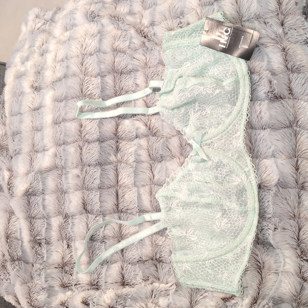 INC - Women's Lace Balconette Bra, NO Padding In Mint Green Size XL NWT